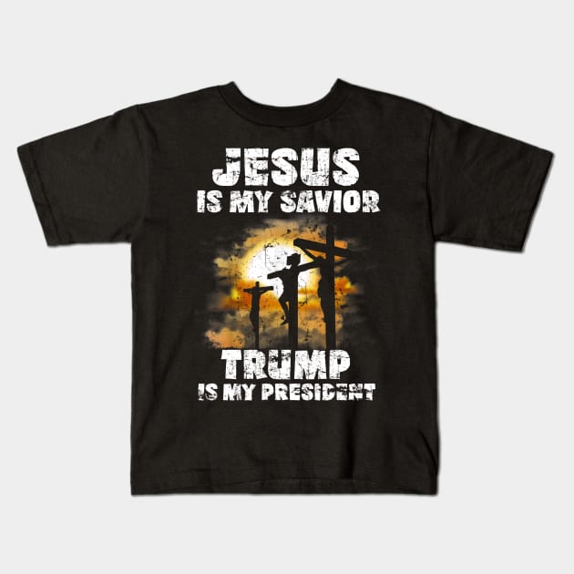 Jesus Is My Savior Trump Is My President American Flag Kids T-Shirt by dashawncannonuzf